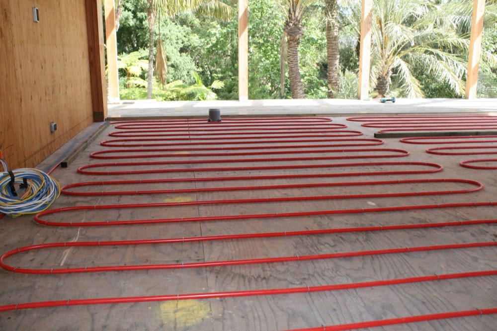 Radiant heating on the floor with trees on the outside.